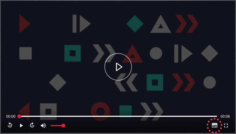 Screen capture of video player with rotating circle around closed caption icon.