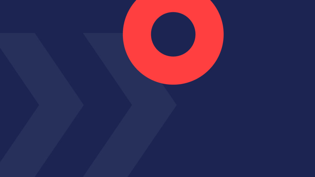 Red circle and blue arrow graphics on a darker blue background